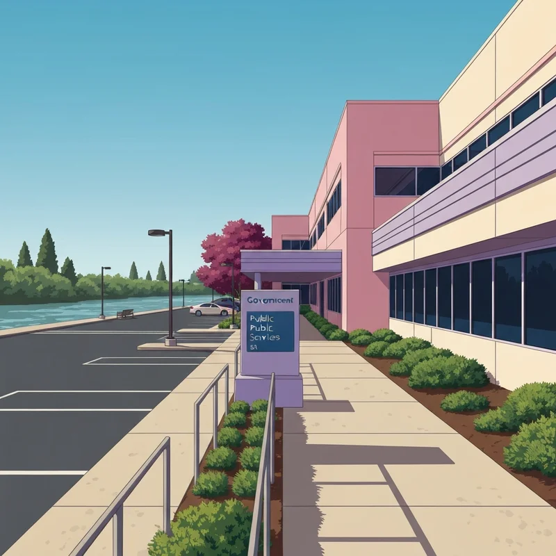 The exterior of the Redding Social Security administration building at Park Marina Drive with a calm, professional atmosphere.