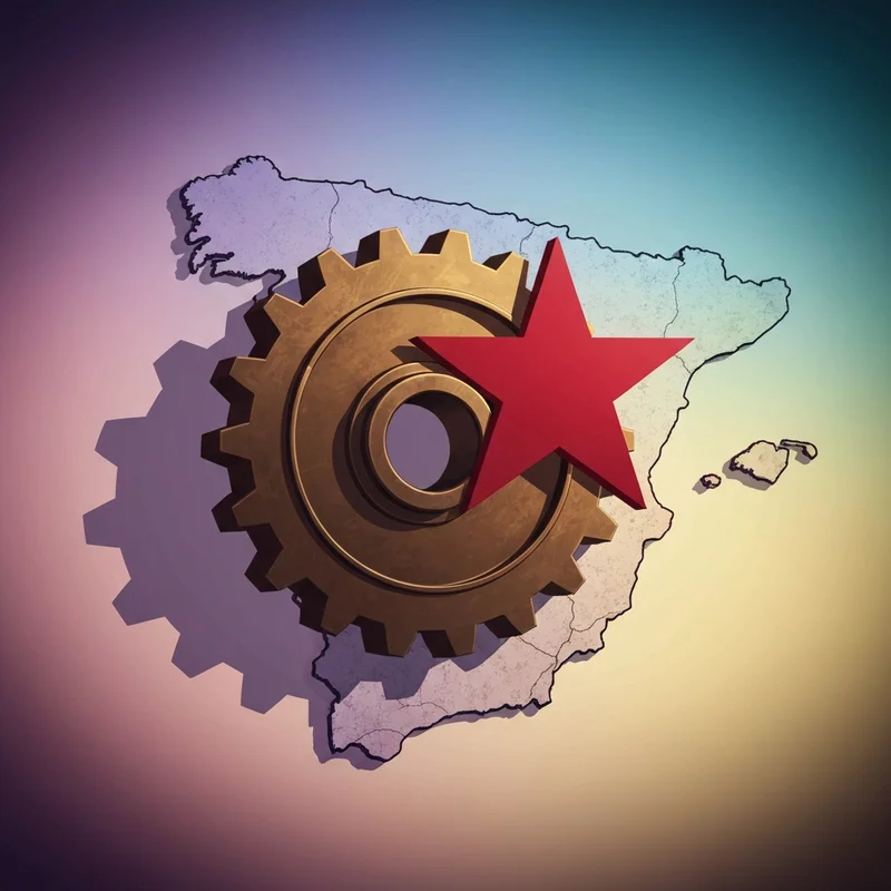 An abstract representation of the Movimiento Social Republicano ideology featuring a social cog, a republican star, and a national flag.