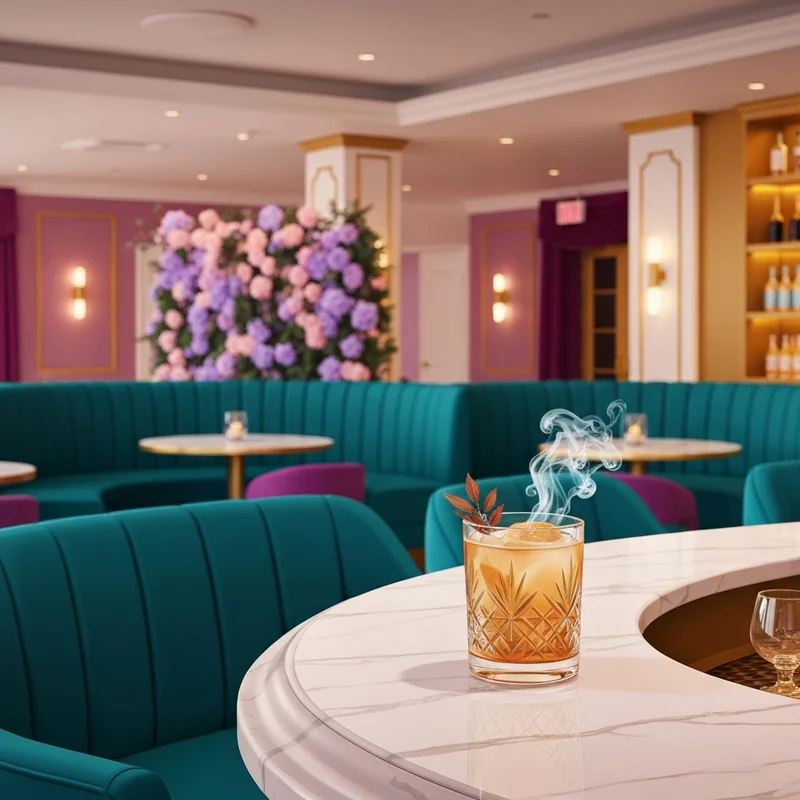 The vibrant interior and craft cocktails of JEM Social Myrtle Beach during a seasonal pop-up event.