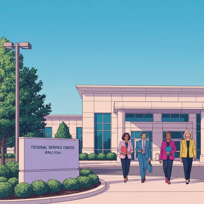 The exterior of the social security office raleigh on Poole Road, showing a modern government building with organized parking and clear signage for residents.