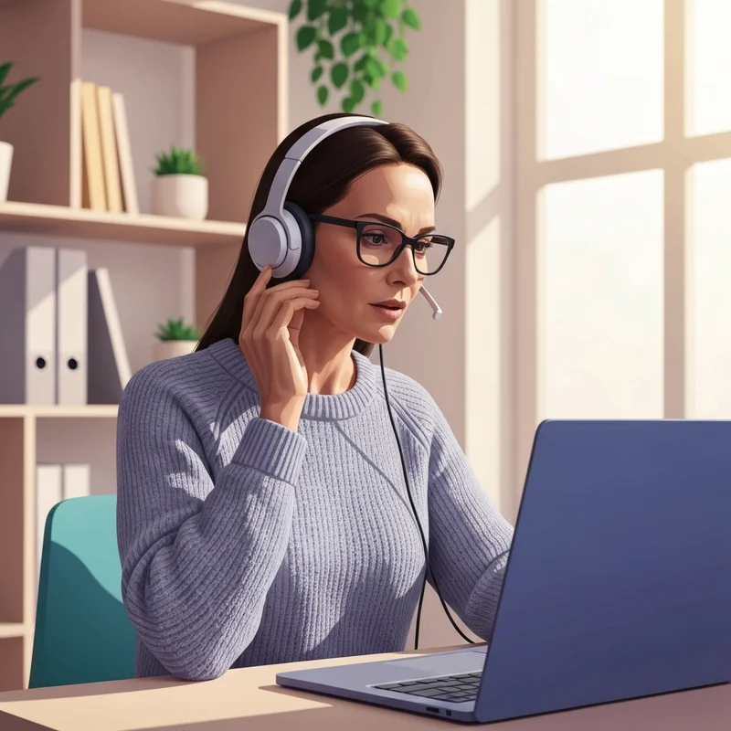 A professional woman in a serene home office conducting a telehealth session on a laptop, embodying remote social work jobs.