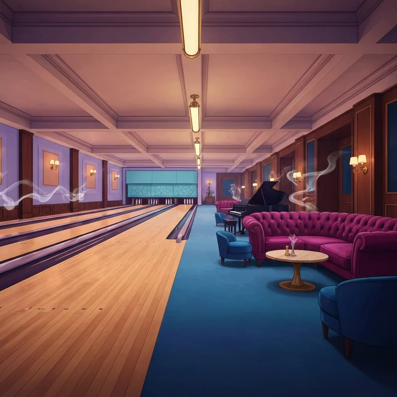 The glamorous interior of Roaring Social speakeasy with boutique bowling lanes and 1920s decor.