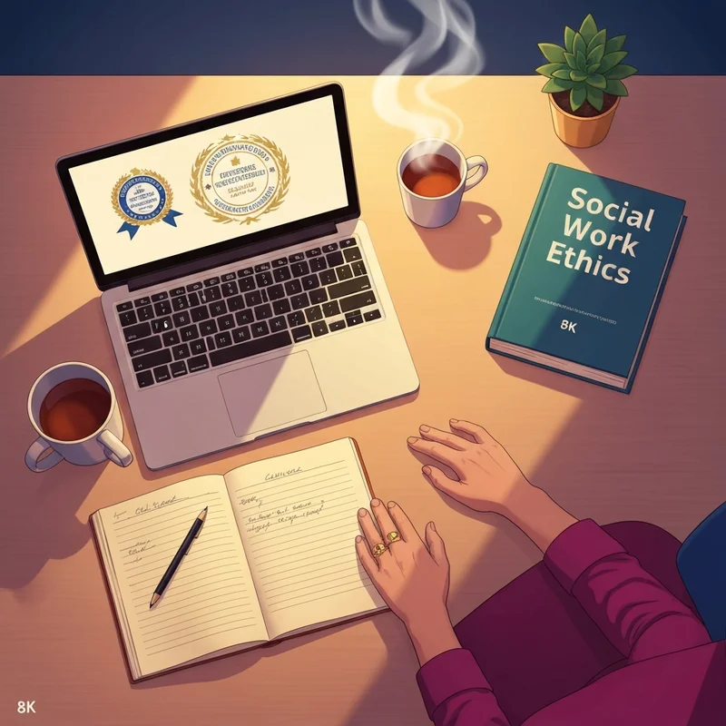 A focused professional clinician organizing documents and a laptop, representing the management of social work ceus.