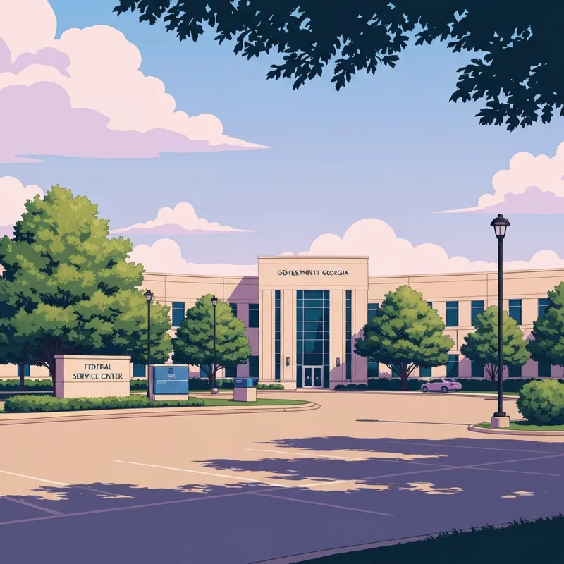 The Social Security office Macon GA located on Riverside Drive with people entering a modern brick government building for disability benefits and retirement services.