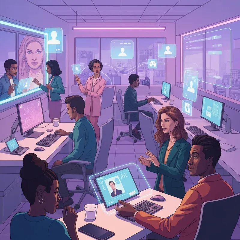 A vibrant digital community hub showcasing geekzilla redes sociales on multiple screens with neon lights.