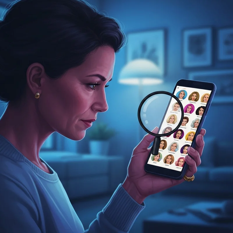 A person using a smartphone to perform a social catfish free reverse image search to verify an online identity.