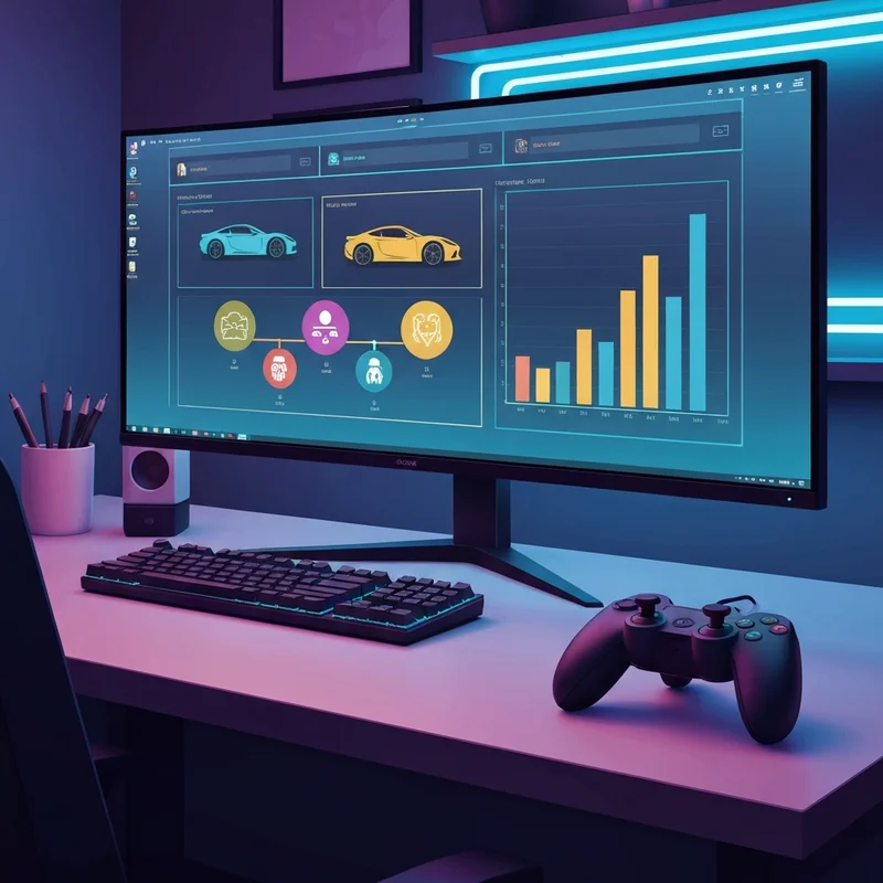 A cinematic high-tech gaming room featuring a digital dashboard showing social club for gta stats and crew rewards.