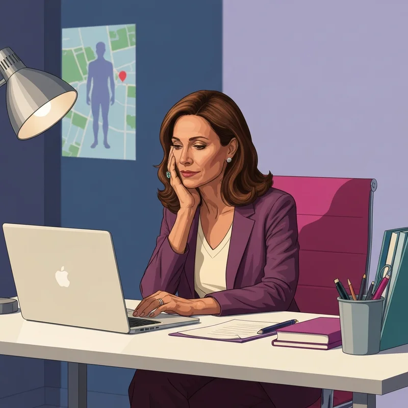 A supportive digital navigator guiding a woman through a complex directory of Cumberland County social services in a modern, empathetic setting.