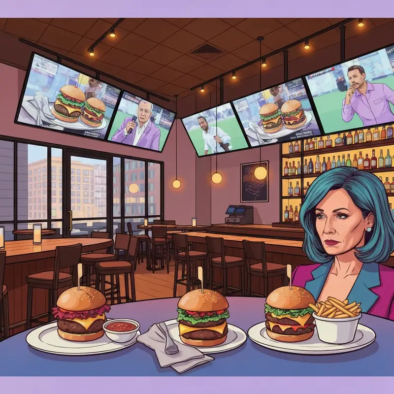 The vibrant interior of Hyde Social in Clarendon featuring multiple TV screens, a modern bar setup, and people enjoying smash burgers in a high-energy social atmosphere.