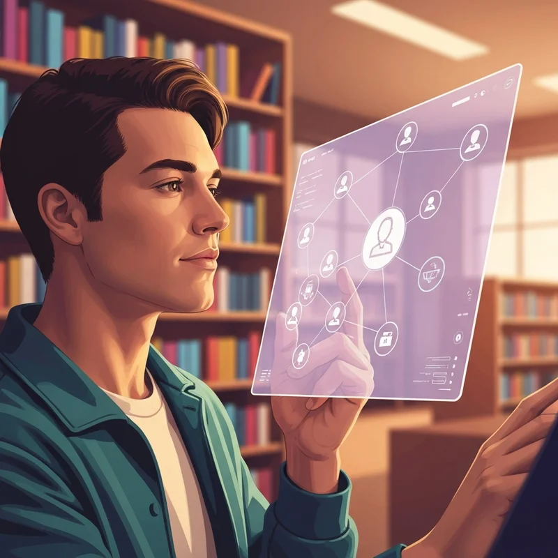 A conceptual illustration of a young person standing between two different architectural styles representing diverse socioeconomic backgrounds, looking at a digital map of political attitudes and socialization.