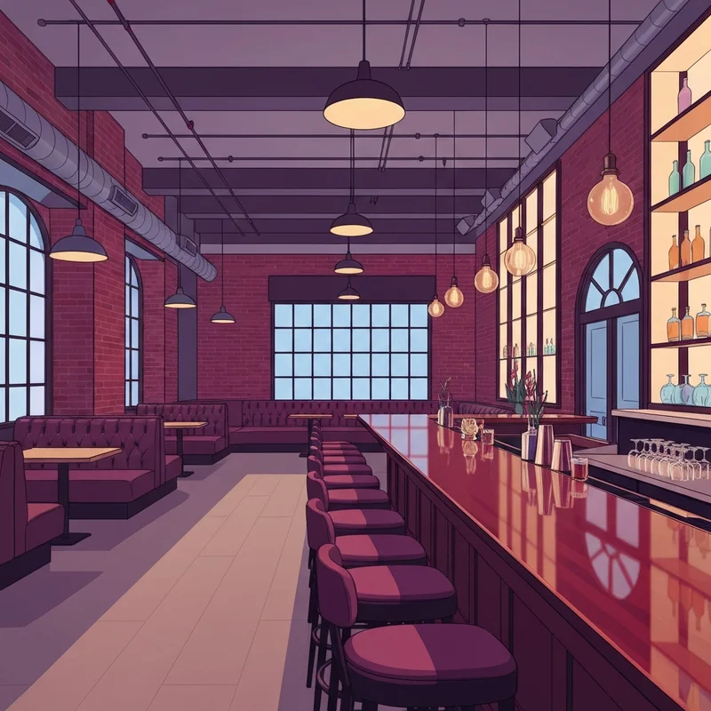 The industrial-chic interior of the Black Sheep Social Club restaurant featuring exposed brick and modern lighting.