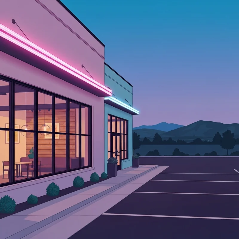 The exterior of a revitalized music venue and heritage social club bar & grill during a sunset in Garden City Idaho.