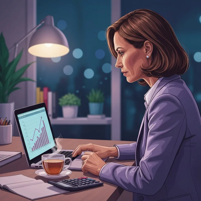 A thoughtful mid-career professional looking at a retirement calculator, representing the results of a social security confidence poll.