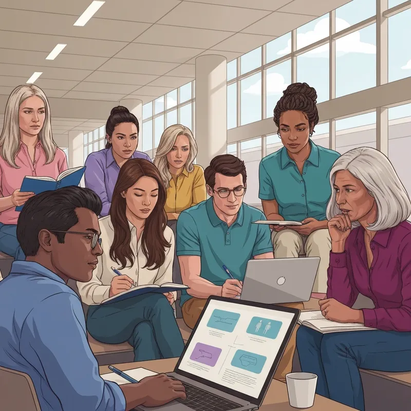 A diverse group of young students discussing social justice and advocacy in a bright university lounge, representing the path to a bachelor's in social work.