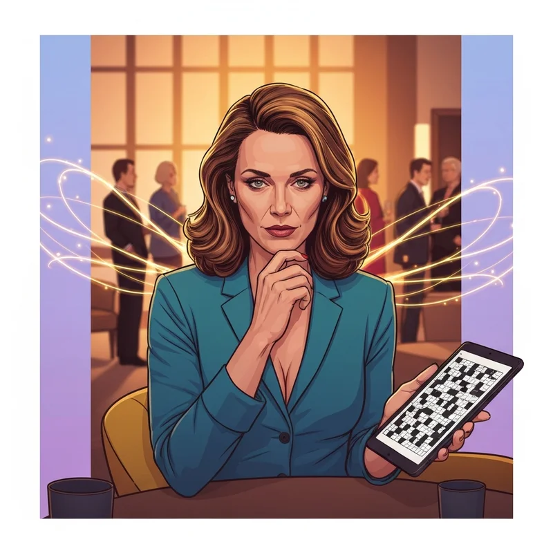 A modern, cinematic interpretation of a social butterfly persona solving a puzzle in a chic urban lounge.