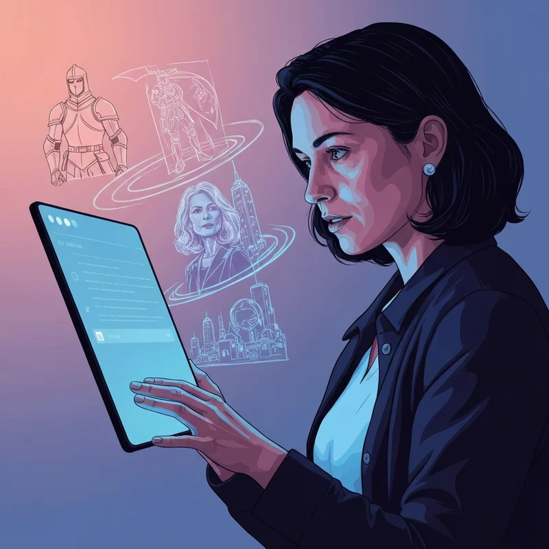 A young person sitting in a cozy room using a glowing tablet to engage in immersive roleplay with AI characters.