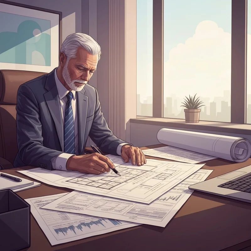 A professional entrepreneur in their 40s reviewing sba loan documents in a sunlit modern office, representing business growth and financial security.