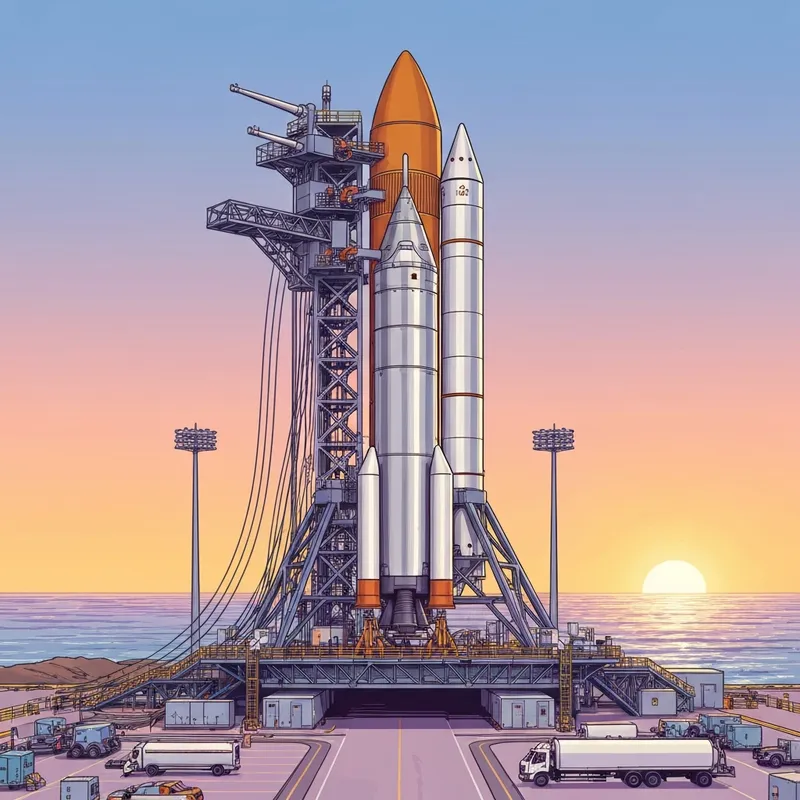 The massive SLS rocket for the artemis 2 mission stands on launch pad 39B at Kennedy Space Center under a twilight sky.