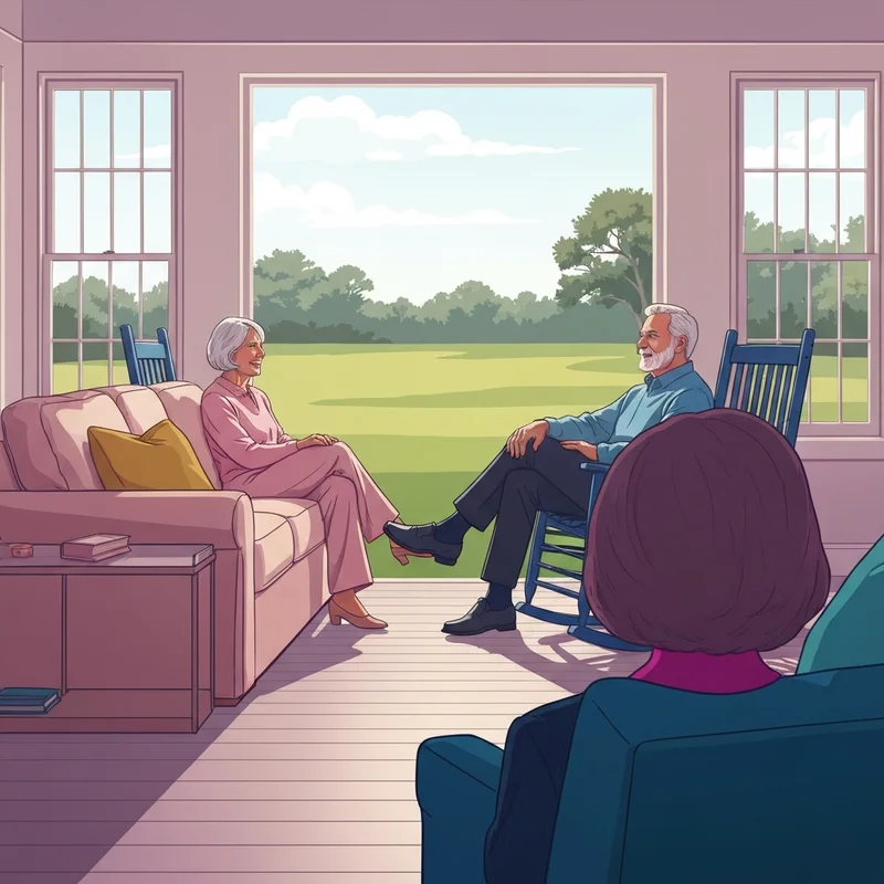 A peaceful retired couple sitting on a North Carolina porch enjoying financial security, representing the guide on does north carolina tax social security.