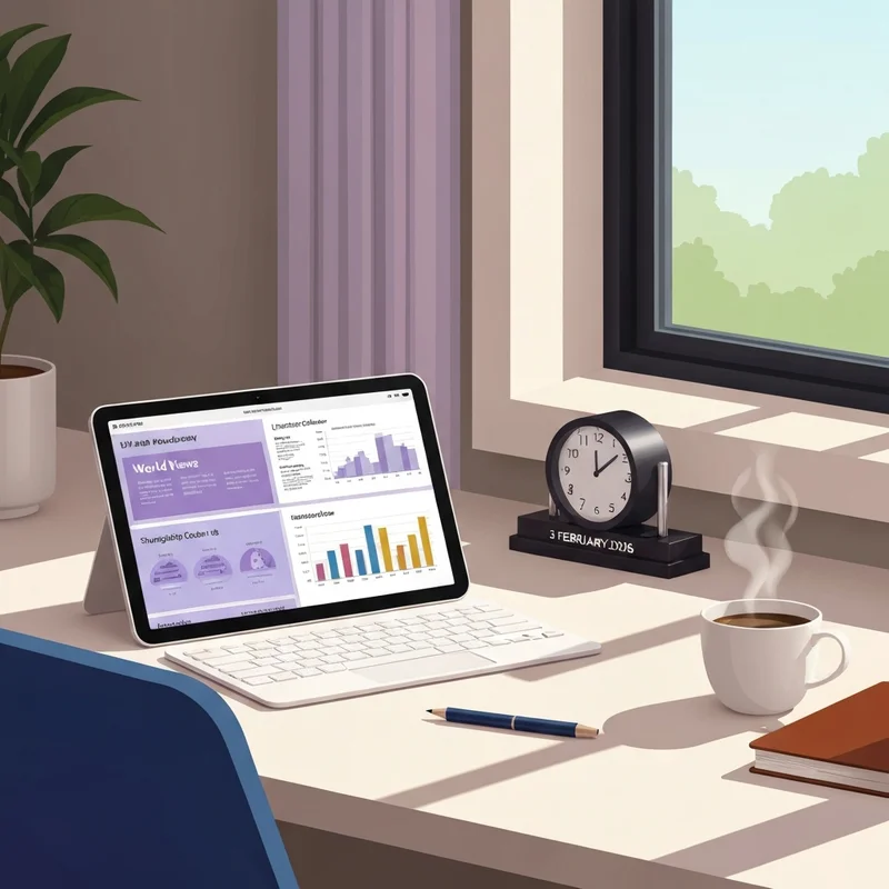 A sophisticated digital dashboard showing the global events and spiritual reflections for 3 February 2026