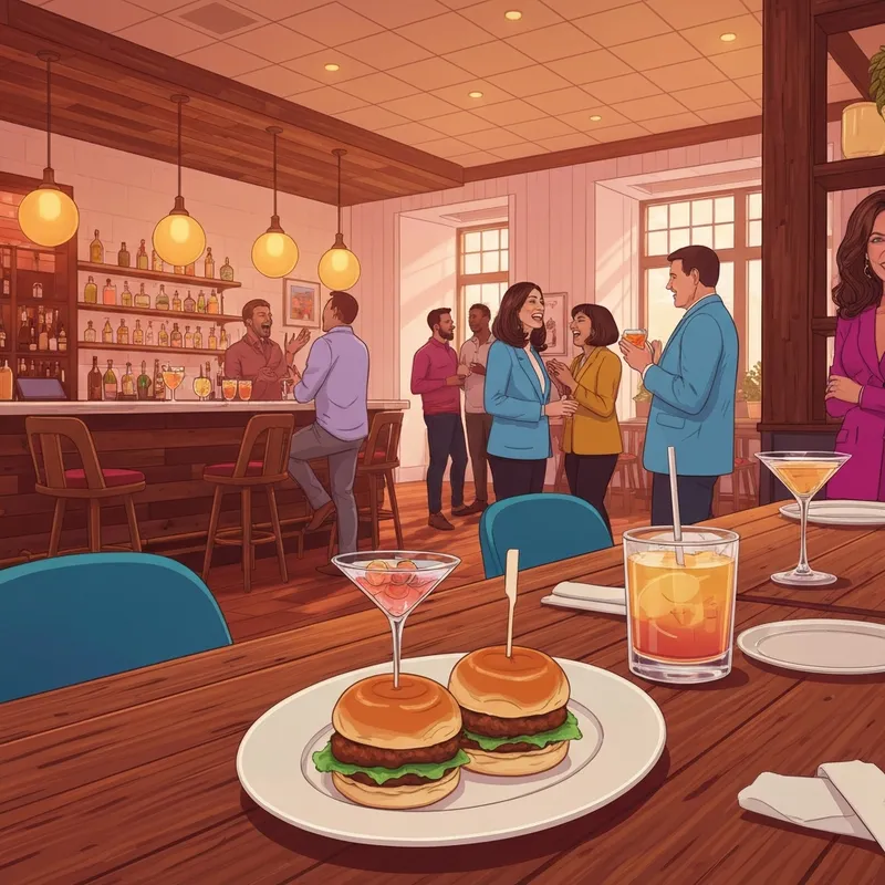 The vibrant interior of the social downingtown featuring warm wood accents and a modern Southern scratch kitchen atmosphere.