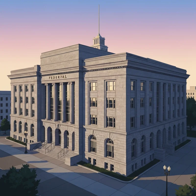 Exterior of the Social Security office Albany NY at the O'Brien Federal Building with stone architecture