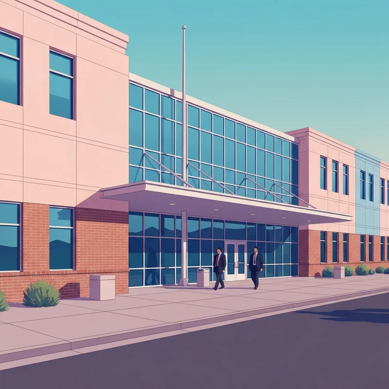 The exterior of the social security office in Reno located on Harvard Way with a clear blue Nevada sky.