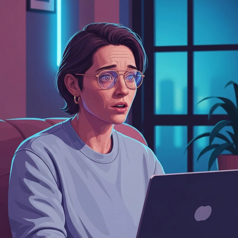 A young person sitting comfortably in a dimly lit room, illuminated by the soft blue glow of a laptop screen displaying a 'free web online chat' interface, looking thoughtful and peaceful.