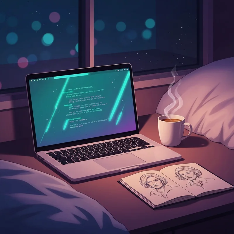 A cozy, dimly lit room with a glowing computer screen displaying a fantasy roleplay chat session, representing the immersive world of free rp chat rooms.