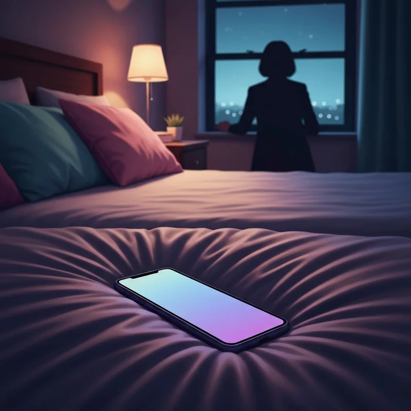 A soft, cinematic depiction of a glowing smartphone screen in a dimly lit room, symbolizing the private world of sex rp chat and digital intimacy.