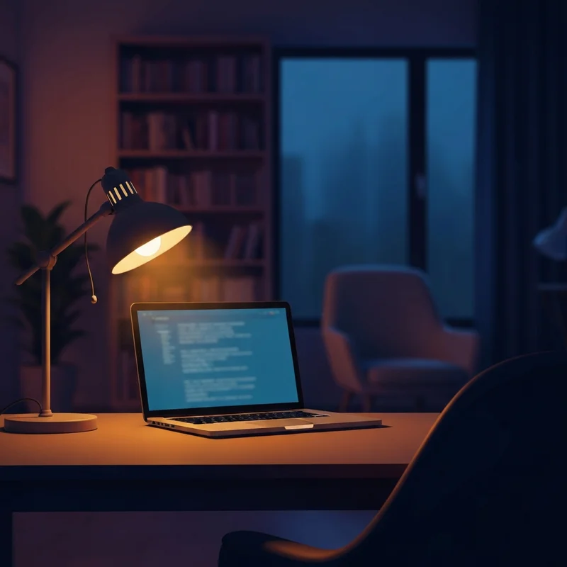 A person sitting at a desk with a glowing computer screen in a dimly lit, cozy room, illustrating the private world of free sex roleplay chat.