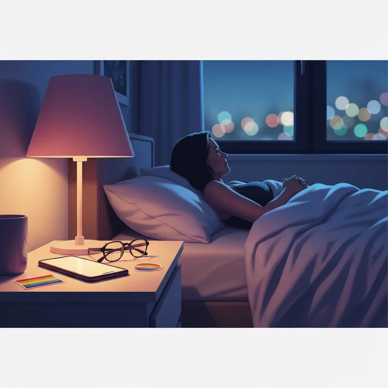 A soft-lit, modern bedroom scene with a laptop and a steaming cup of tea, representing the private and comforting world of gay ai sex chat.