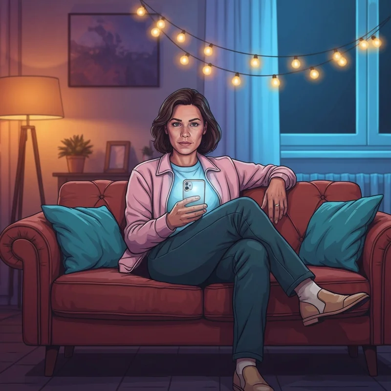 A thoughtful young adult looking at a phone screen, wondering is replika free for emotional connection.