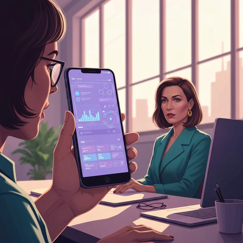 A young professional using the best free ai app for android on a sleek smartphone in a modern cafe.