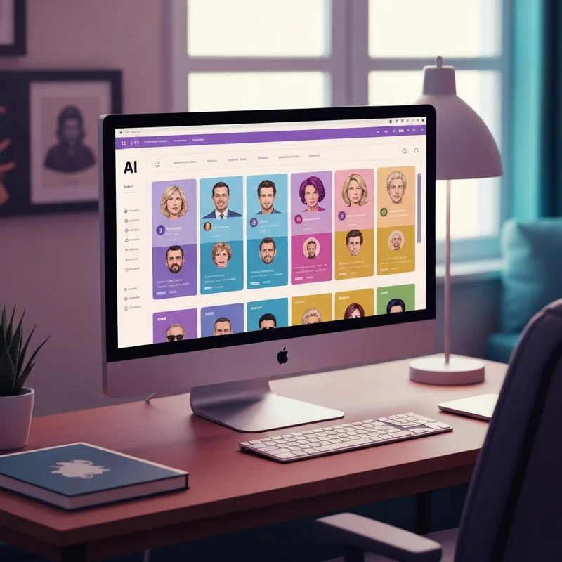 A futuristic digital interface showcasing the hi ai website with various character avatars in a sleek browser window.