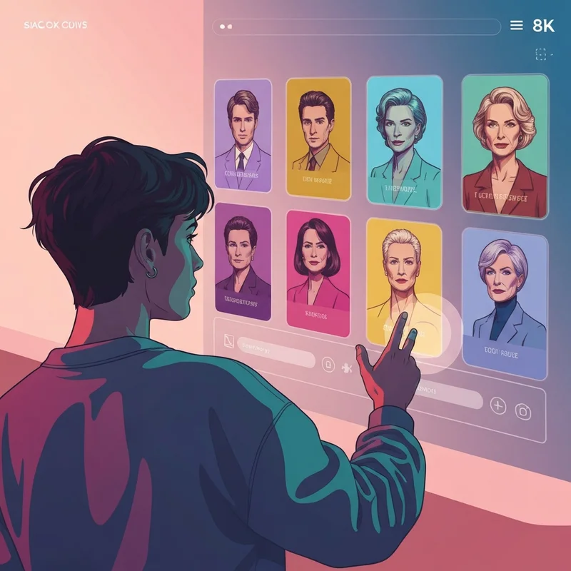 A young adult interacts with a glowing holographic character interface for hi character ai.