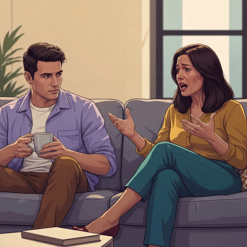 A comforting scene of two people talking over tea, illustrating the role of an emotional support person in a modern setting.