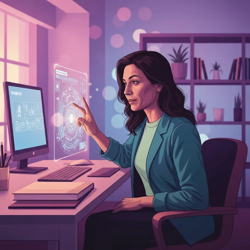 A young professional designing a customized digital persona on a futuristic interface to create my own ai.