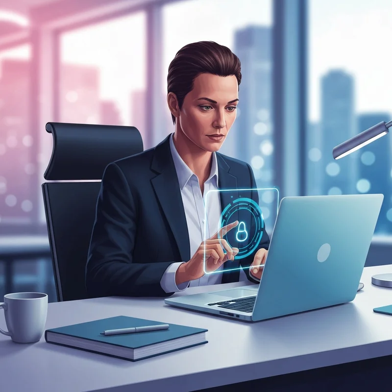 A modern professional accessing a secure log in gpt interface on a sleek laptop and smartphone, emphasizing productivity and security.