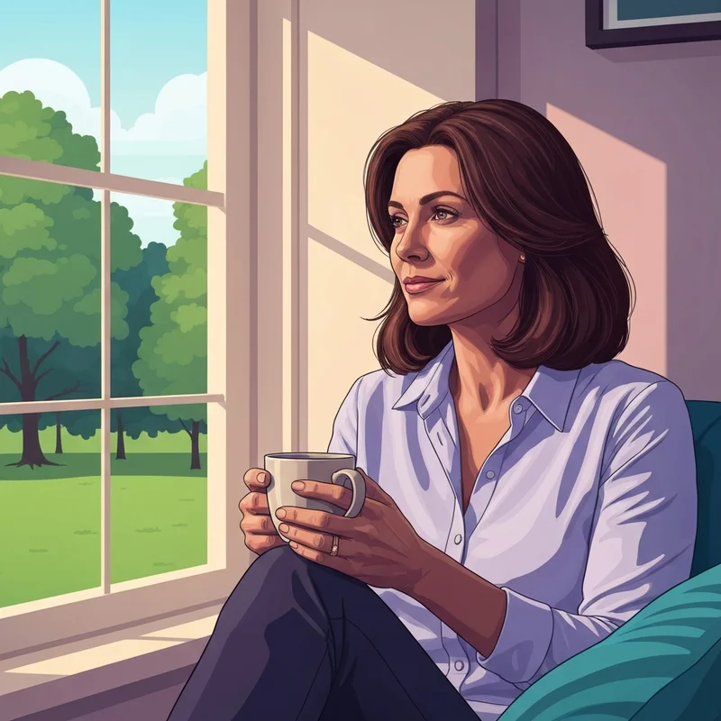 A serene young woman sitting by a window with a notebook, embodying mental health emotional well being through peaceful reflection.