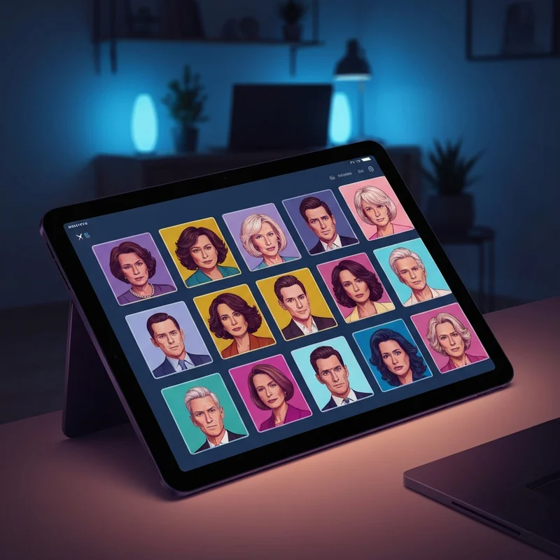 A high-tech digital interface showcasing diverse AI characters for juicy chat ai roleplay in a neon-lit setting.