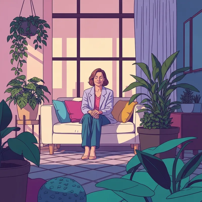 A peaceful individual practicing well being and mental health strategies in a sunlit room.