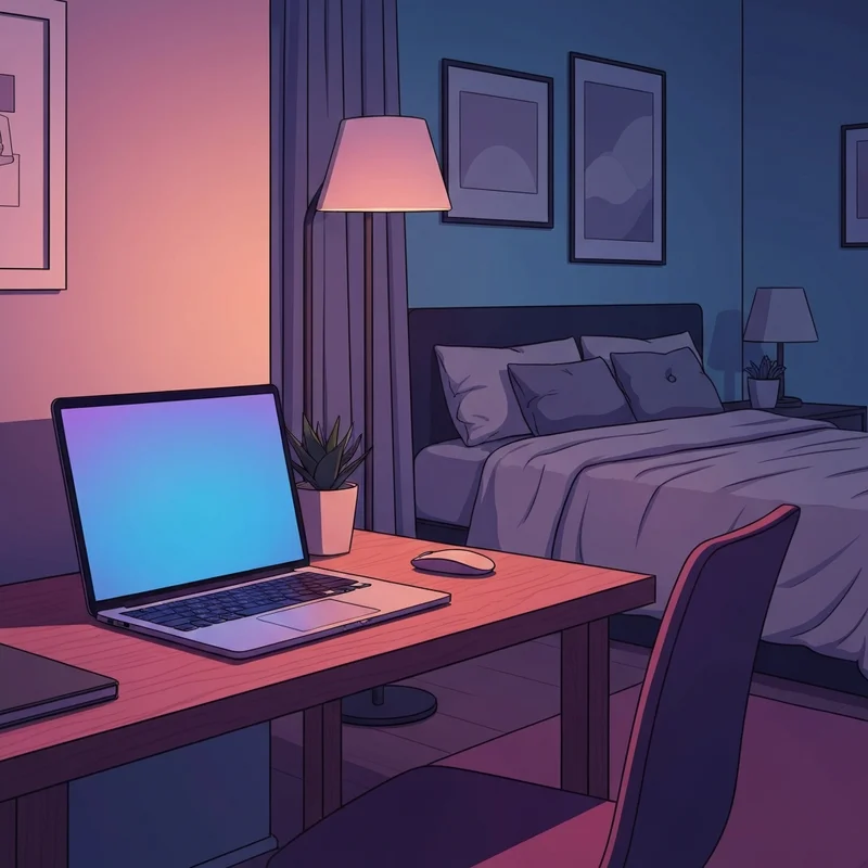 A soft, cinematic view of a glowing computer screen in a dark, cozy room representing the private exploration of perchance ai sex.