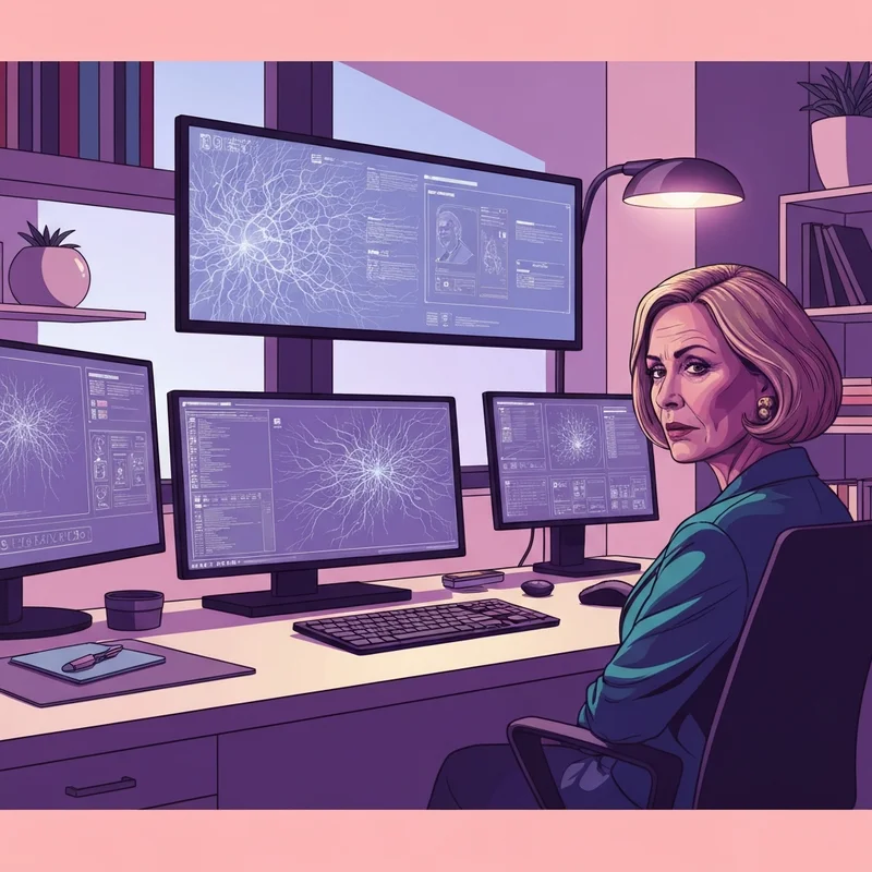 A high-tech, private workstation featuring neon-lit monitors displaying complex nsfw ai neural network nodes and artistic character profiles in a secure, cyberpunk-style room.