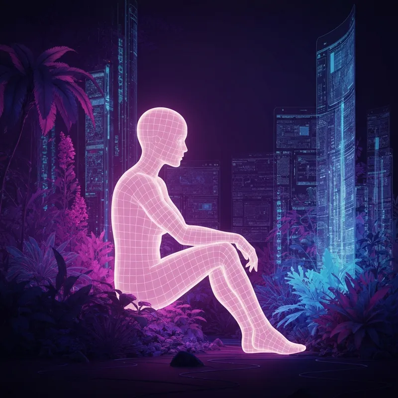 An artistic, cinematic representation of a neon-lit digital companion silhouette symbolizing a private nsfw ai chat bot session.