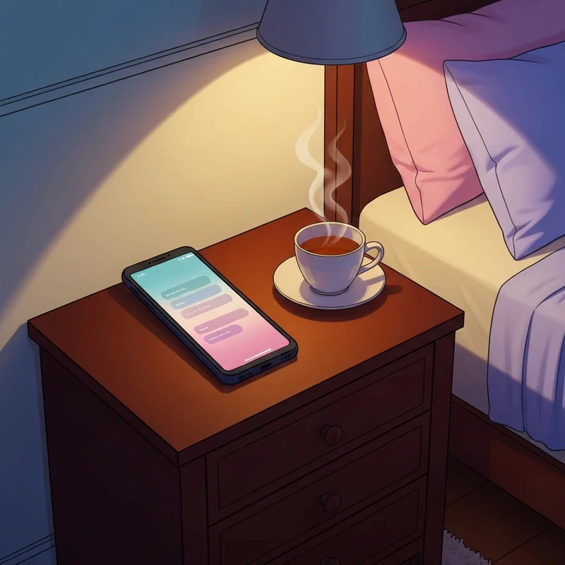 A person engaging in nsfw talking on a smartphone in a cozy, private setting with soft ambient lighting.