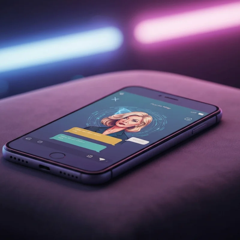 A high-quality nsfw character ai app interface on a smartphone in a dimly lit, atmospheric room.