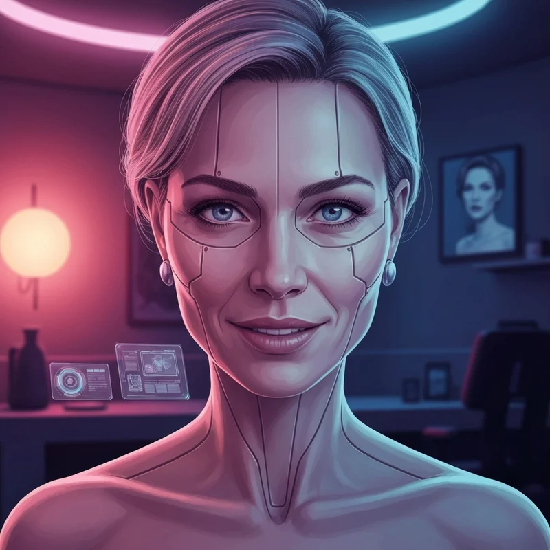 A cinematic and moody portrait of a digital companion in a neon-lit cyberpunk room, representing the world of free naughty ai.