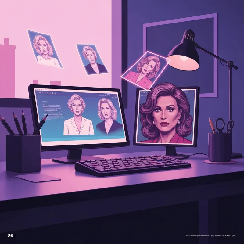 A diverse group of digital avatars and characters in a neon-lit creative studio, representing the versatility of perchance chatai.