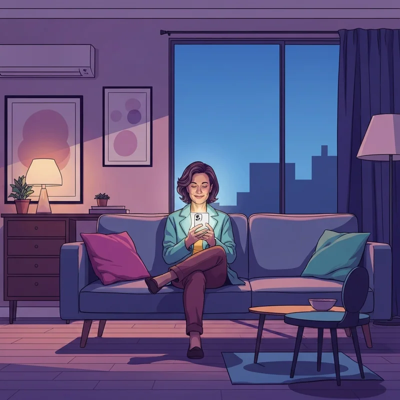 A serene young person sitting on a window sill at night, looking at a glowing smartphone screen representing the personal pi interface.
